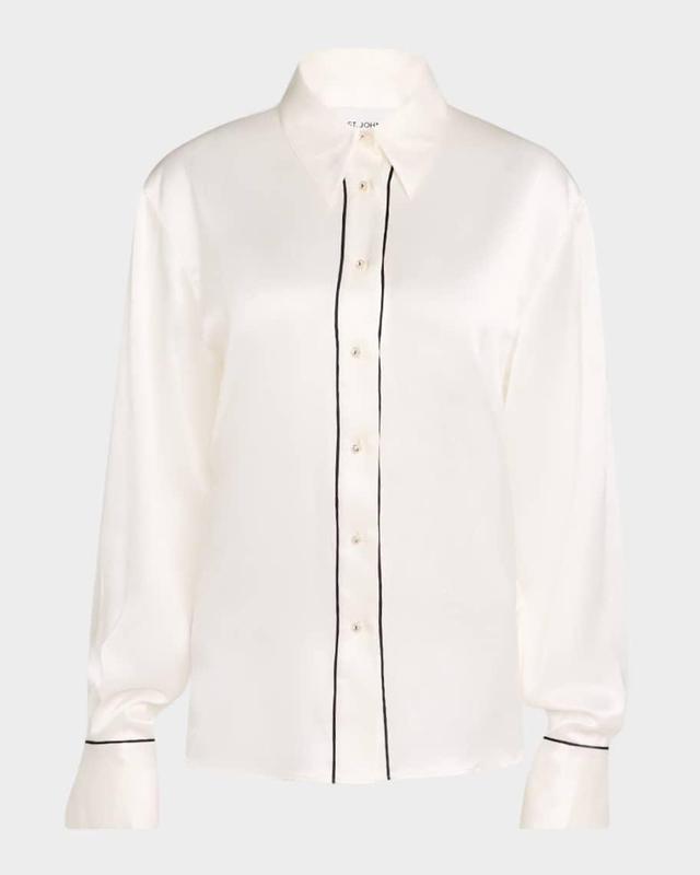 Floral Embossed Satin Blouse With Contrast Trim Product Image