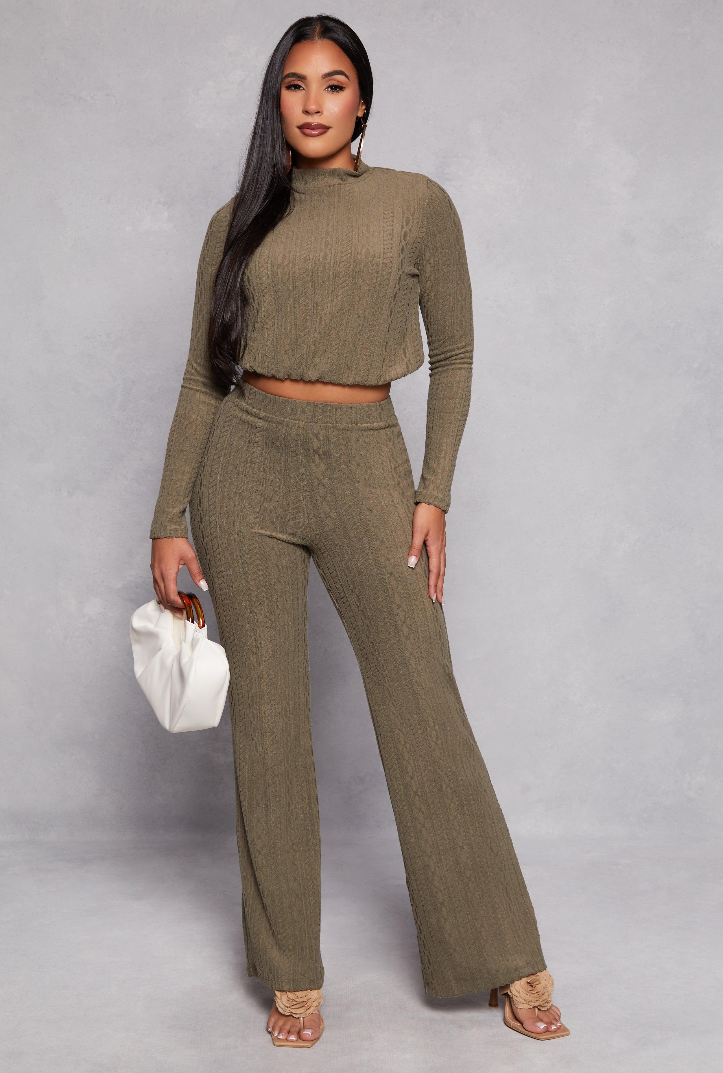 Womens Cable Knit High Waist Pants product image