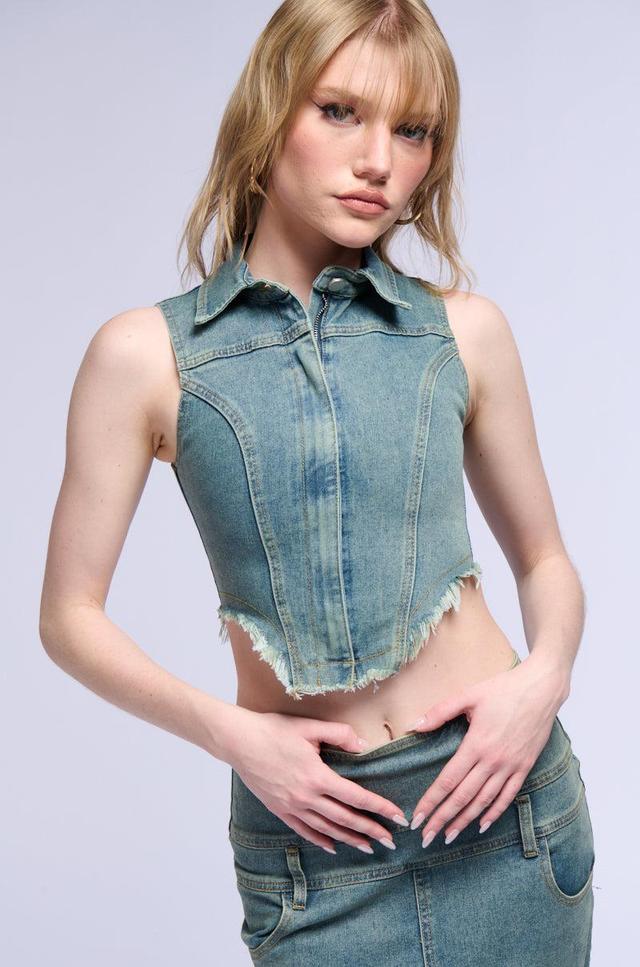 STERLING SLEEVELESS DENIM COLLARED TOP Product Image