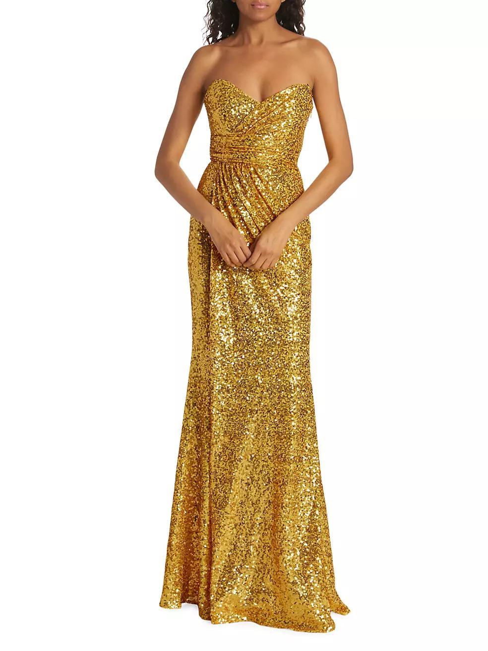 Sequined Strapless Draped Gown Product Image