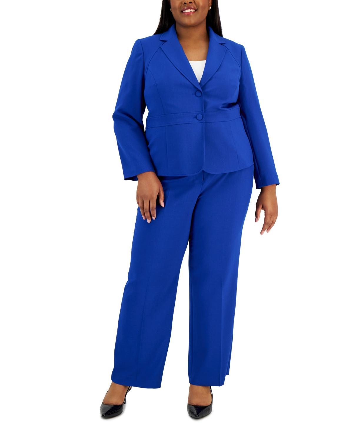 Le Suit Plus Size Crepe Two-Button Blazer Pantsuit Product Image