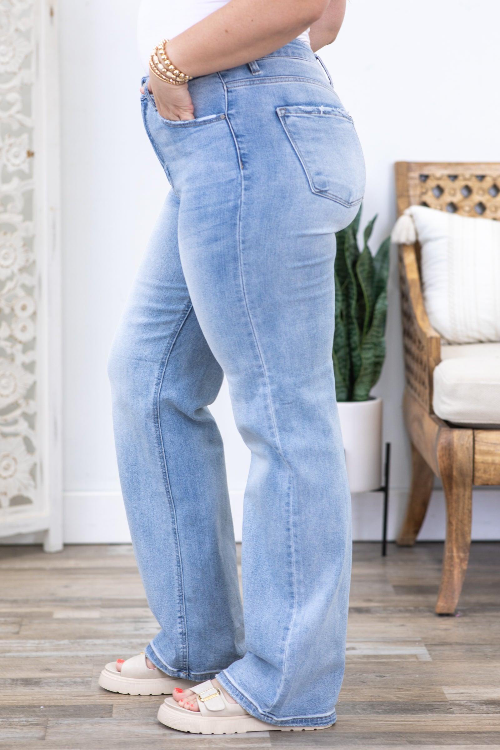 Risen Light Wash High Rise Straight Leg Jeans Product Image