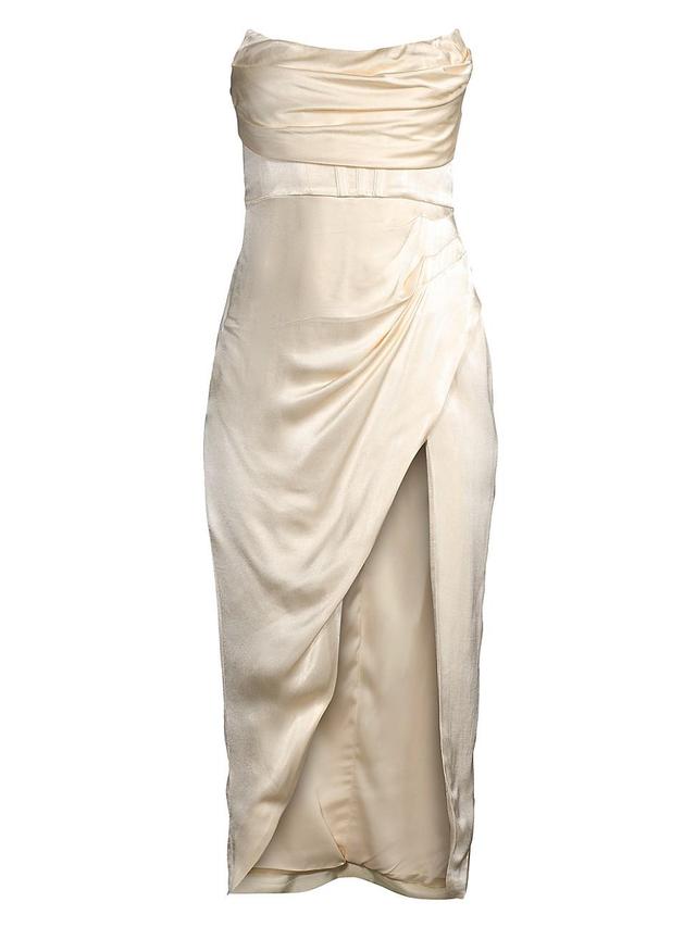 Bardot Elio Draped Strapless Satin Corset Cocktail Dress Product Image