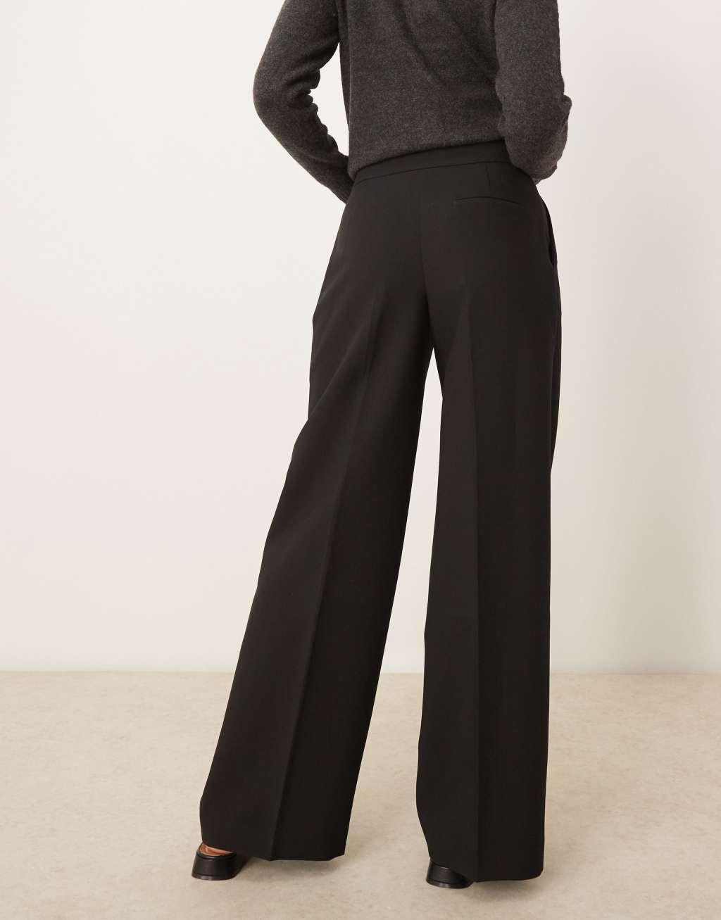 Mango buckle waist straight leg pants in black Product Image