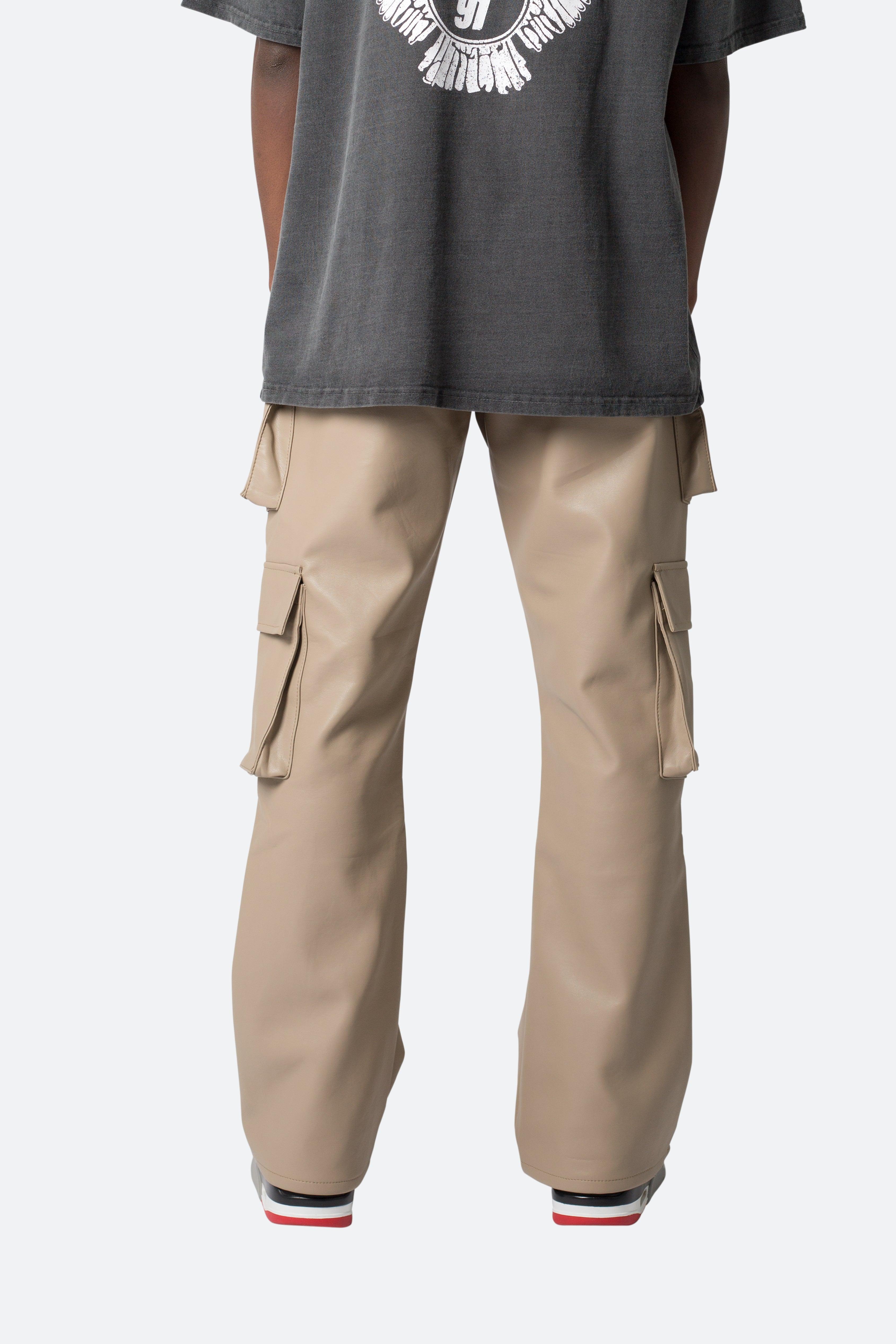 Leather Double Snap Cargo Pants - Khaki Product Image