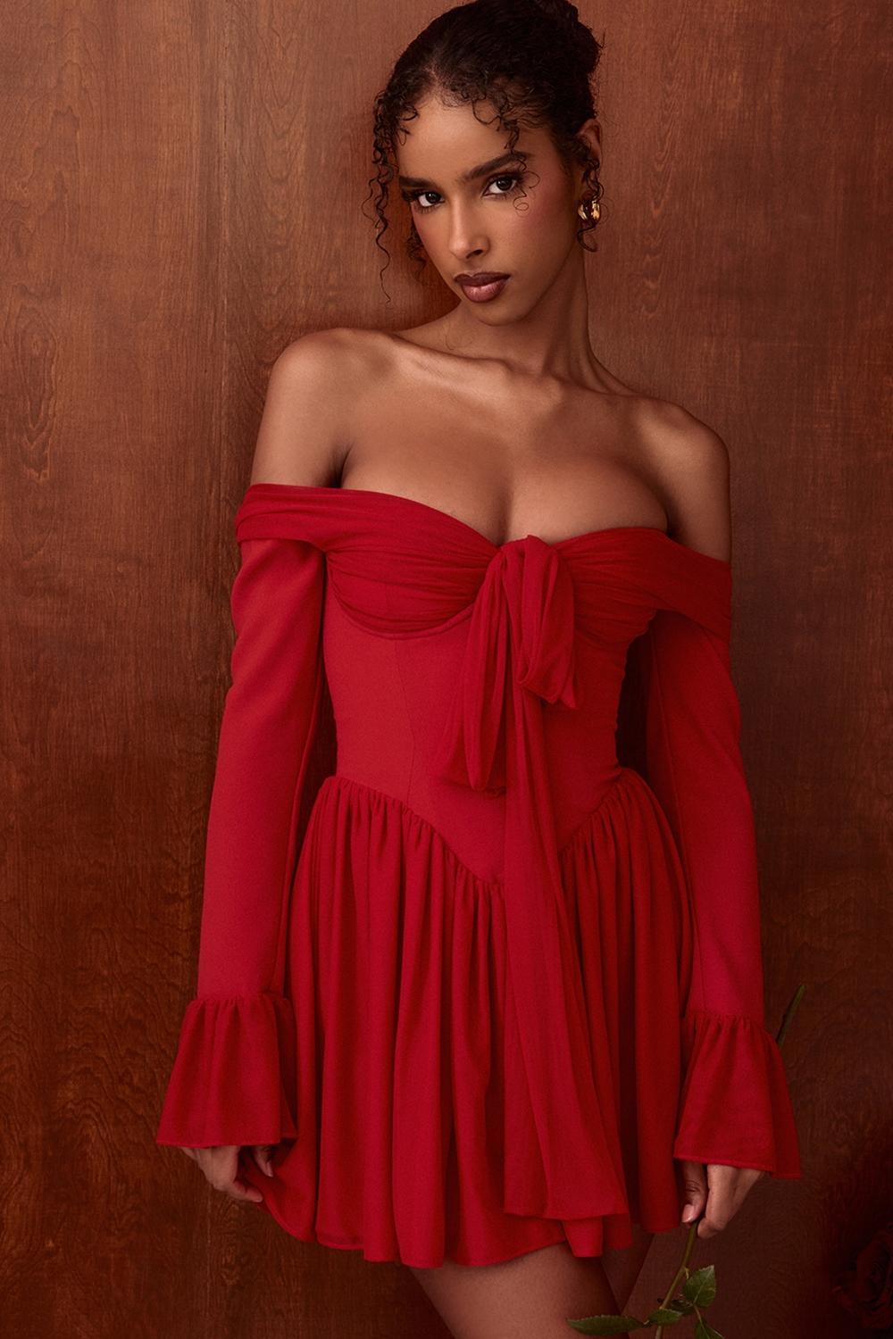 Alana Scarlet Off Shoulder Dress Product Image