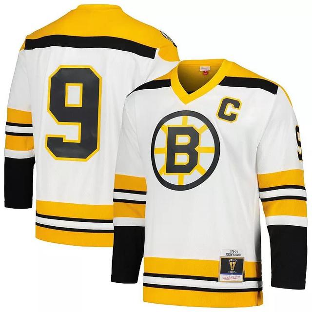 Mens Mitchell & Ness Johnny Bucyk White Boston Bruins 1973/74 Blue Line Player Jersey - White Product Image