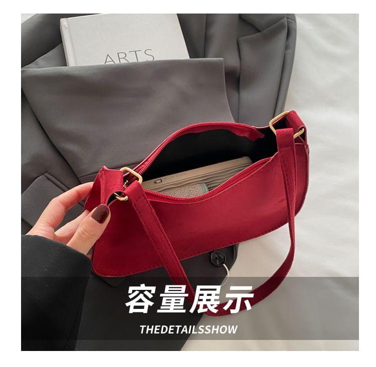 Plain Faux Suede Shoulder Bag Product Image