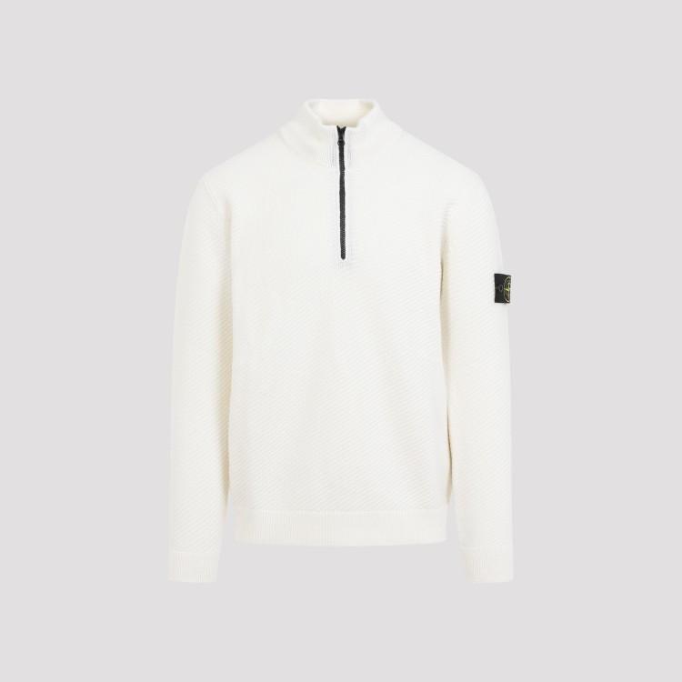 STONE ISLAND Compass-badge Polo-collar Jumper In White Product Image