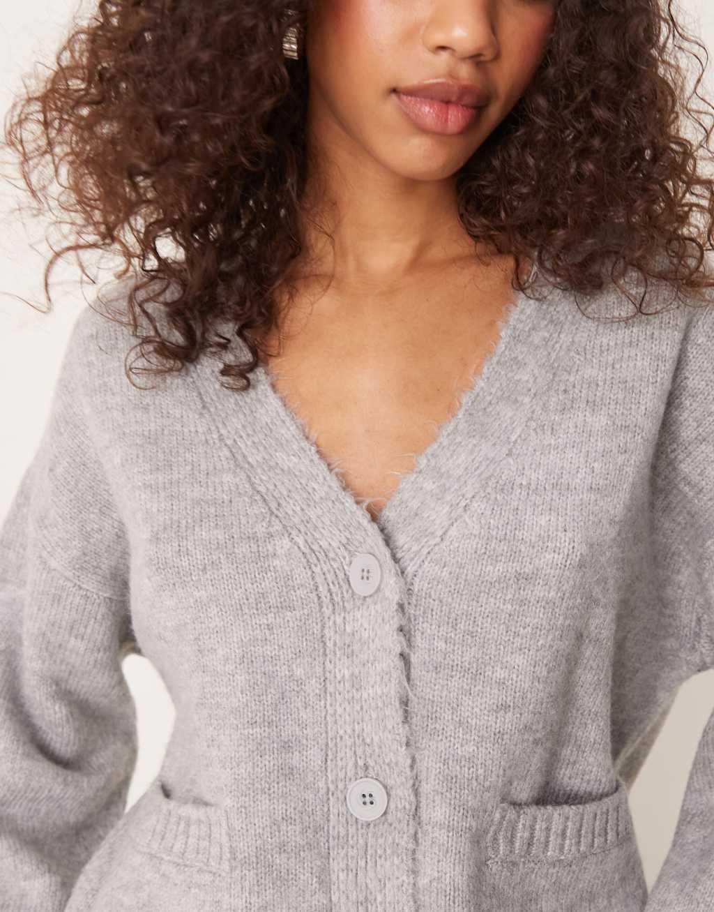 ASOS DESIGN knit longline boyfriend cardigan in gray Product Image