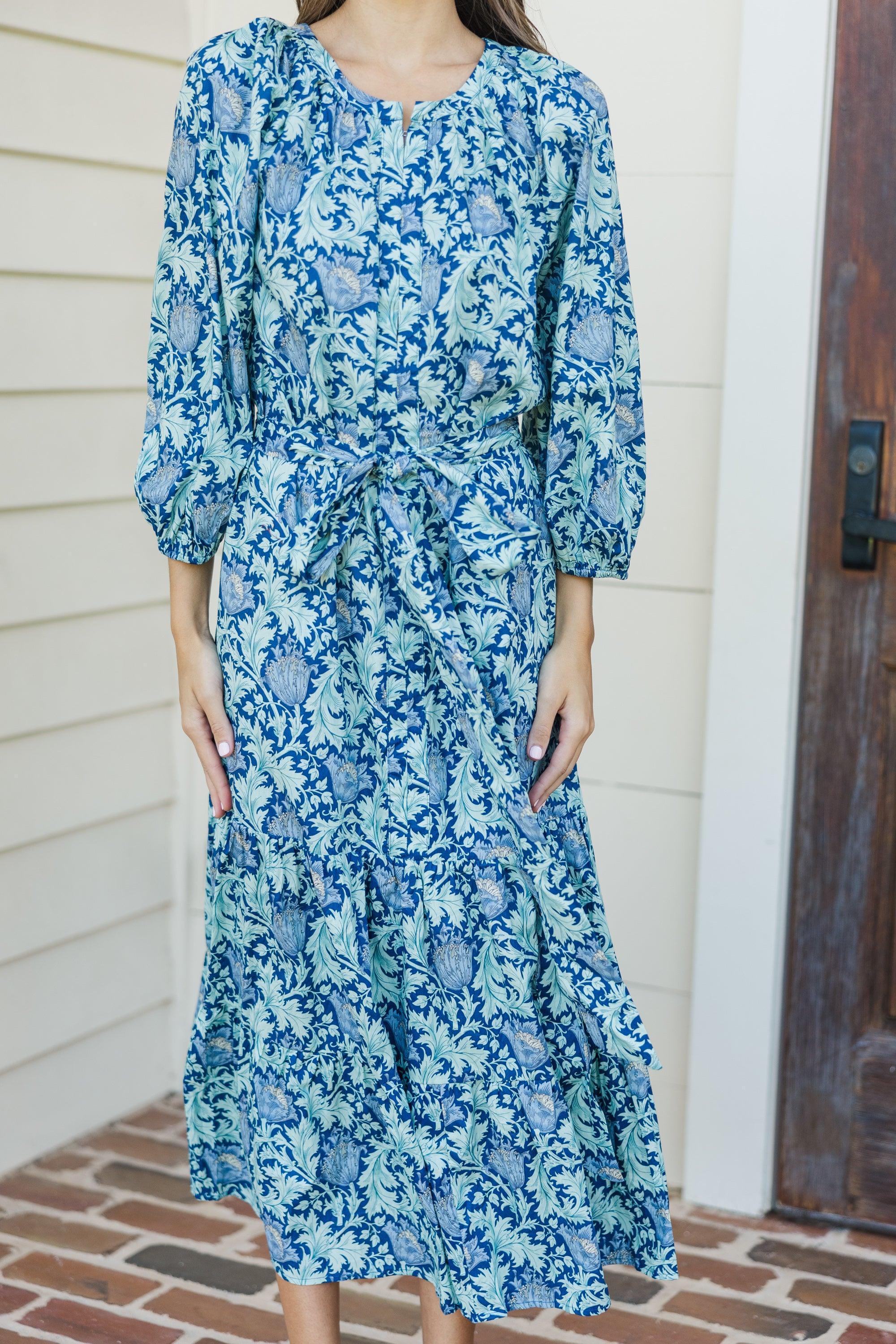 Good Intentions Navy Blue Floral Midi Dress Female Product Image