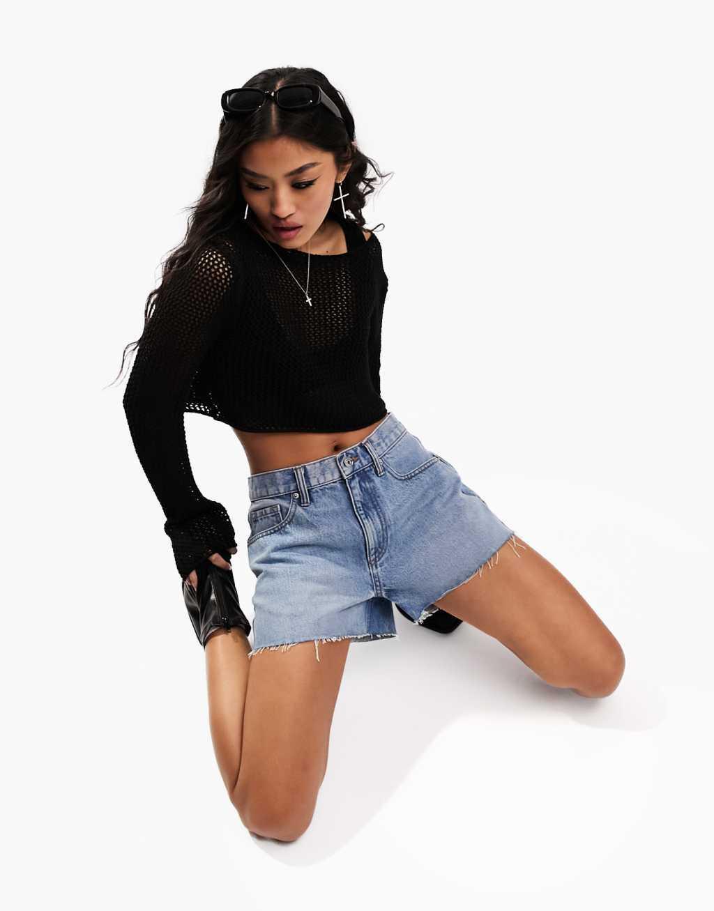 ASOS DESIGN denim 'relaxed' shorts in midwash blue Product Image