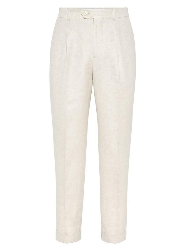 Mens Linen, Wool And Silk Diagonal Leisure Fit Trousers With Pleat Product Image