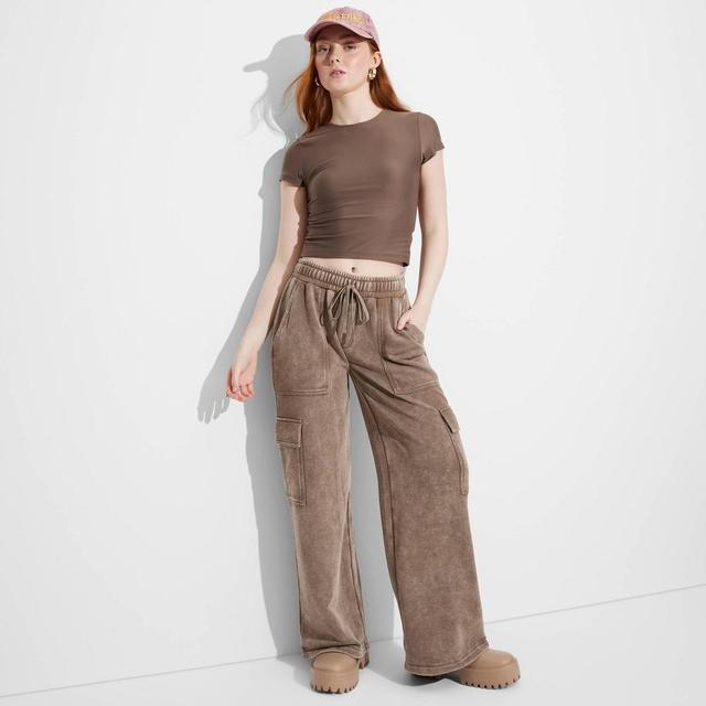 Womens High-Rise Wide Leg Baggy Cargo Sweatpants - Wild Fable Pewter XS Product Image