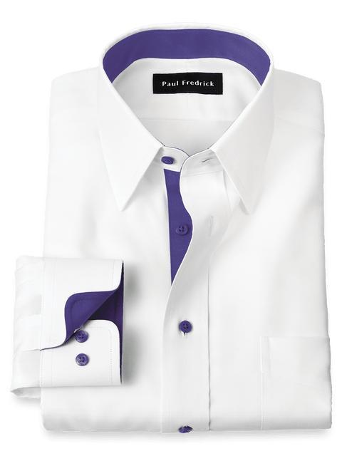 Comfort Stretch Non-Iron Solid Dress Shirt With Contrast Trim - White/purple Product Image