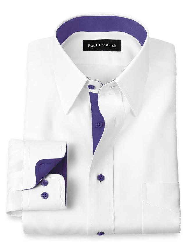 Comfort Stretch Non-Iron Solid Dress Shirt With Contrast Trim - White/purple Product Image