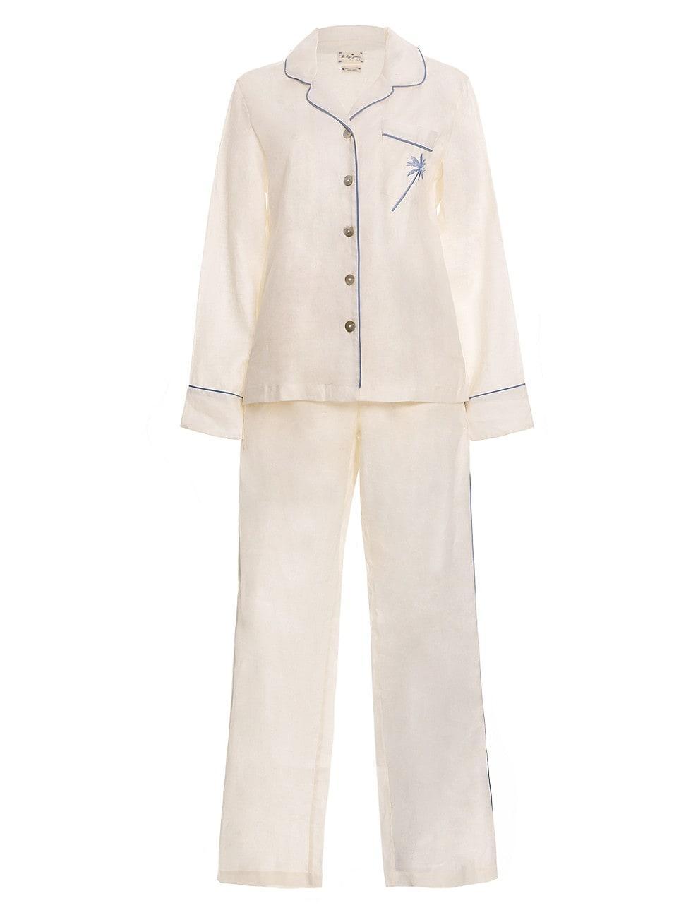 Womens Blue Serenity Emma Linen 2-Piece Pajama Set Product Image