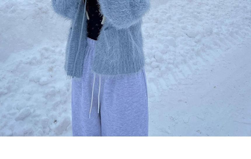 Plain Hooded Fluffy Cardigan Product Image