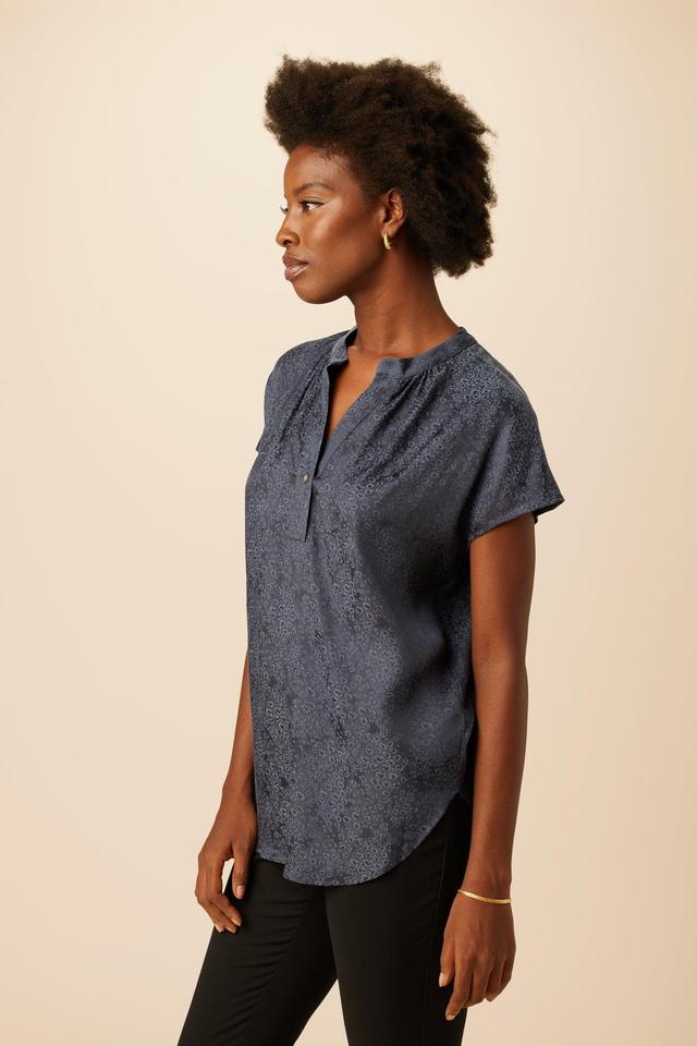 Renata Cupro Viscose Jacquard Blouse - Midnight Blue - ReAmour Product Image