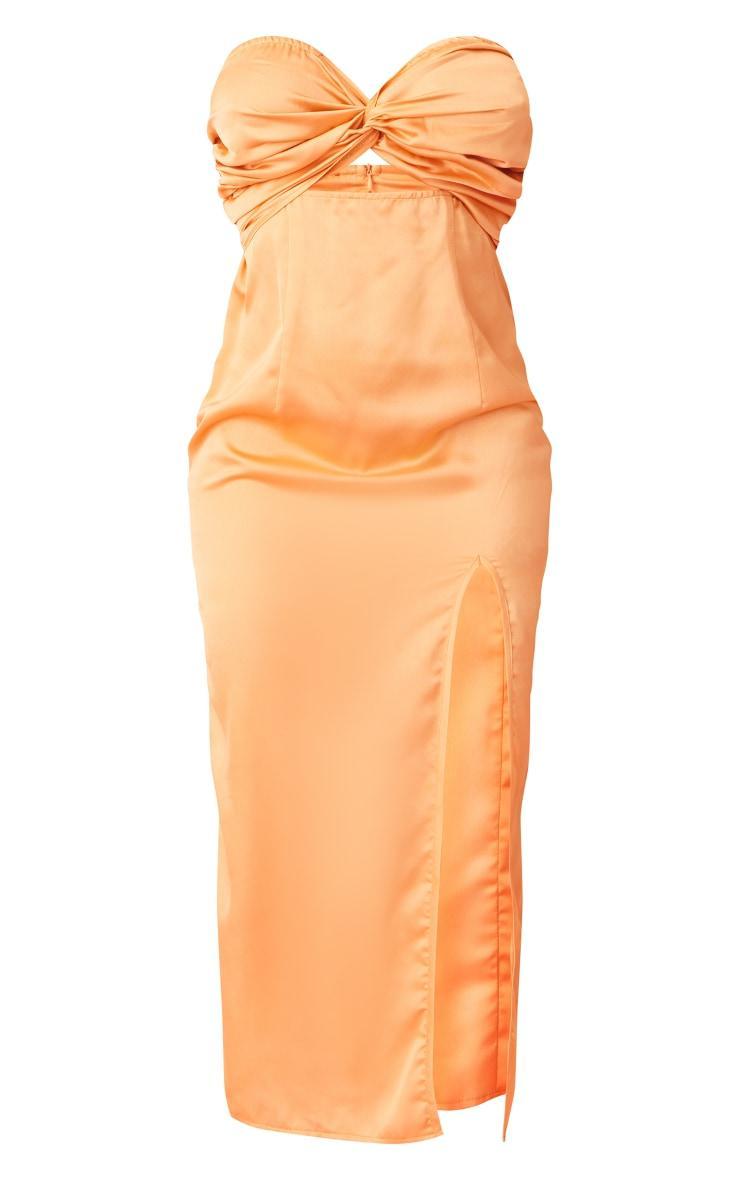 Orange Satin Bandeau Twist Detail Split Midaxi Dress Product Image