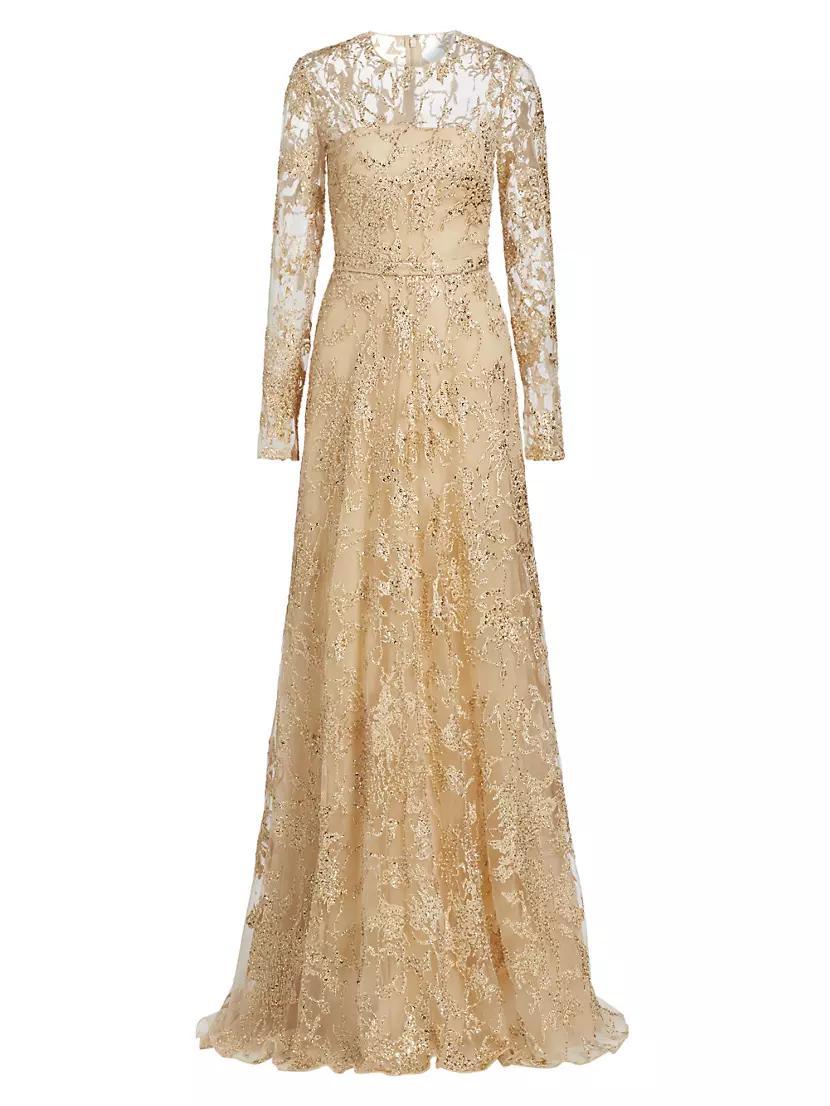 Embroidered Tulle Long-Sleeve Gown product image