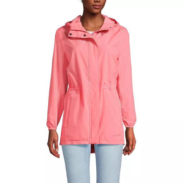 Womens Lands End Hooded Packable Raincoat Carmine Pink Product Image