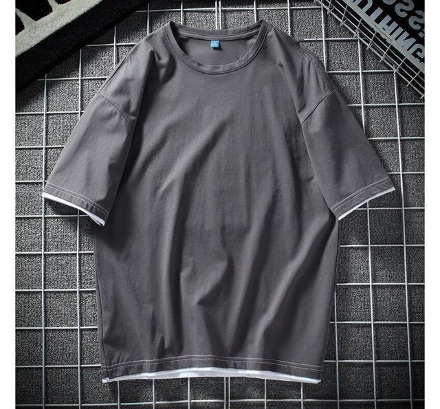 Short Sleeve Round Neck Mock Two Piece Tee Product Image