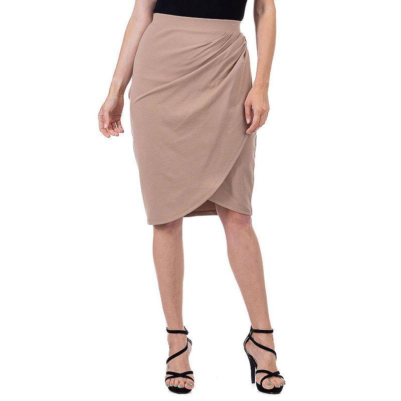 Womens 24Seven Comfort Apparel Elastic Waist Knee Length Tulip Pencil Skirt Brown Product Image