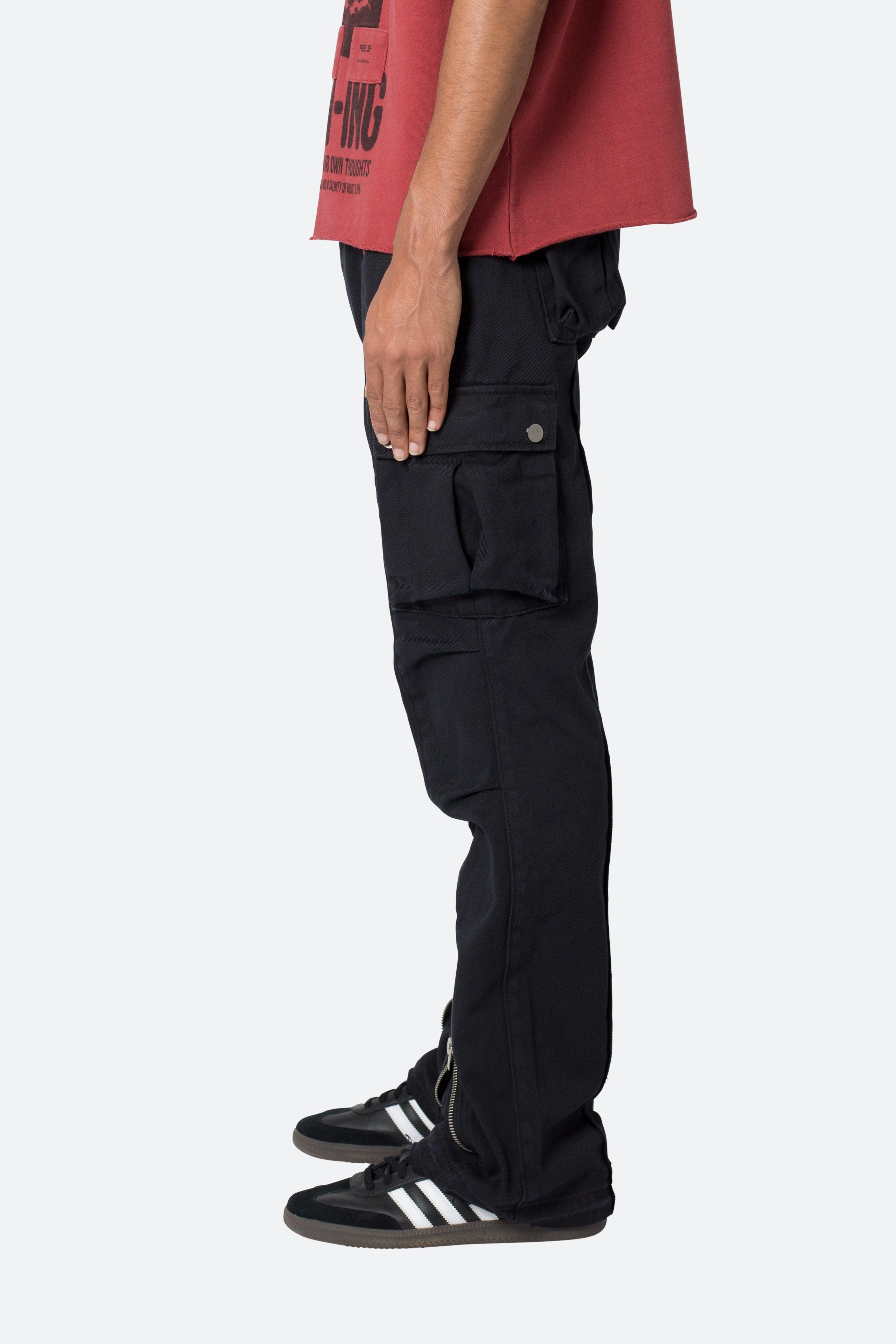 Front Zip Flare Cargo Pants - Black Product Image