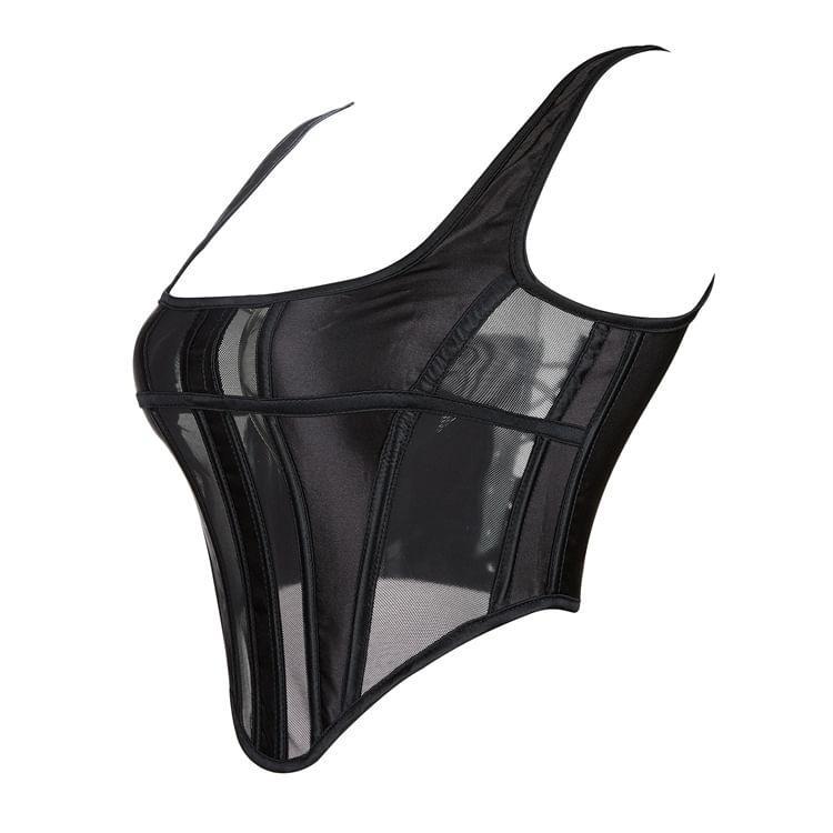 Plain Mesh Panel Bustier Top Product Image