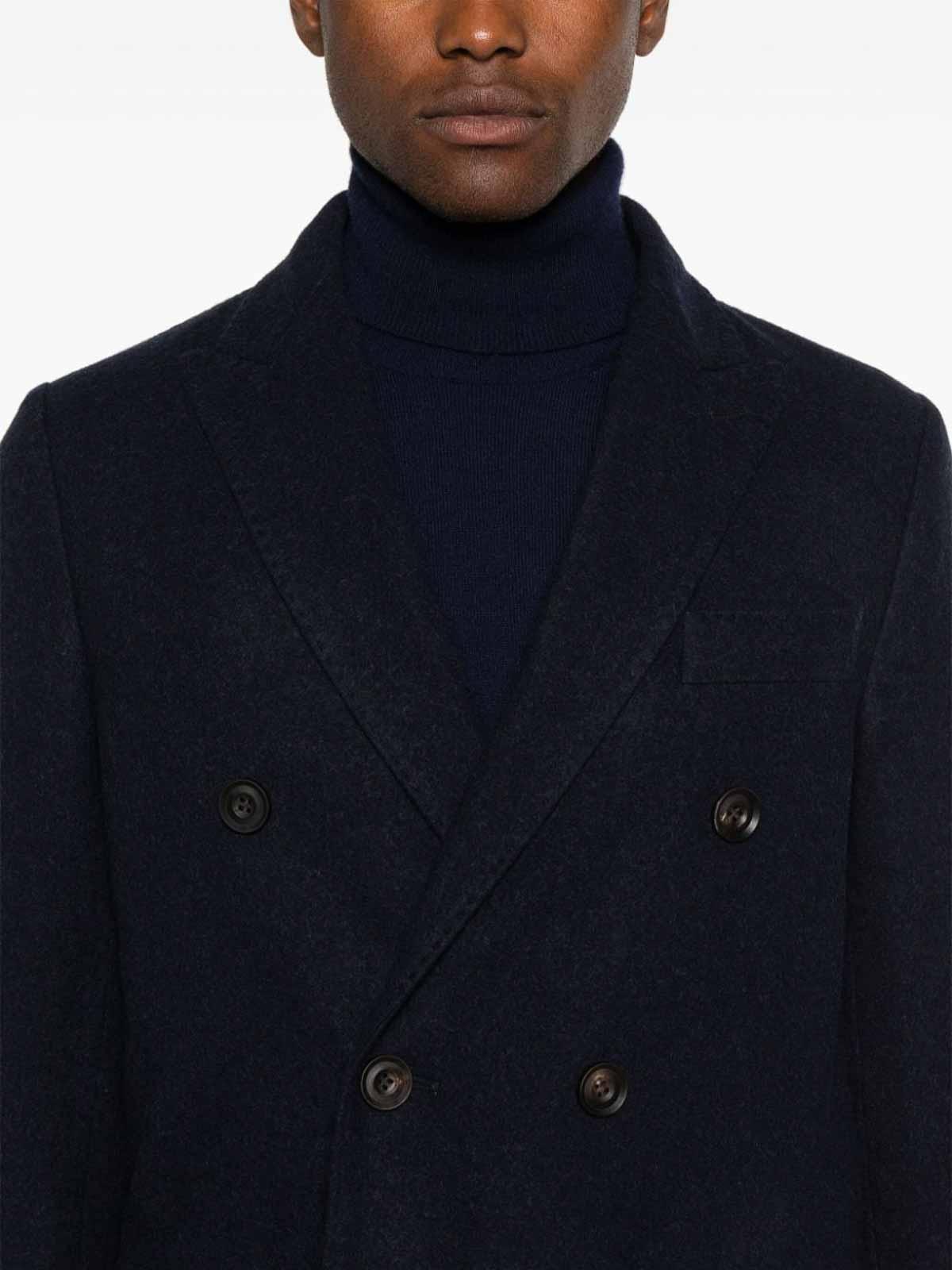 CORNELIANI Midi Double-breasted Wool Coat In Blue Product Image