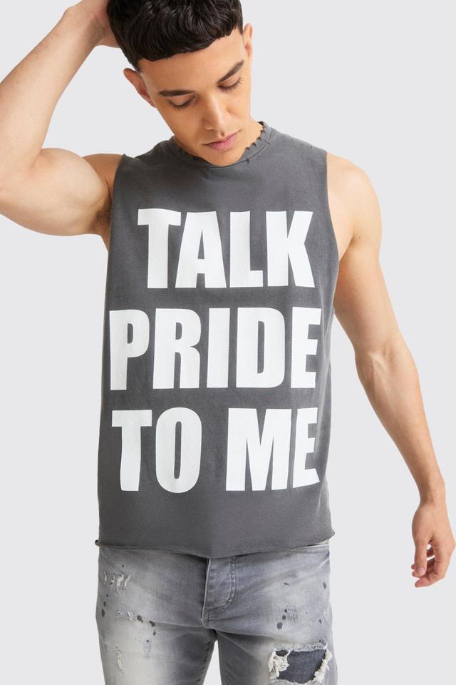 Boxy Talk Pride To Me Distressed Tank | boohooMAN USA Product Image