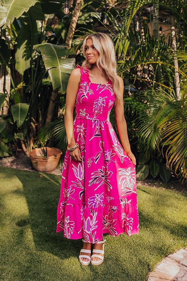 Happy Blooms Smocked Midi in Hot Pink Product Image