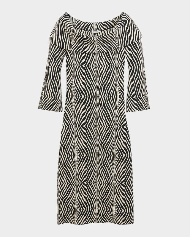 Bennie Off-Shoulder Zebra Intarsia Midi Dress Product Image