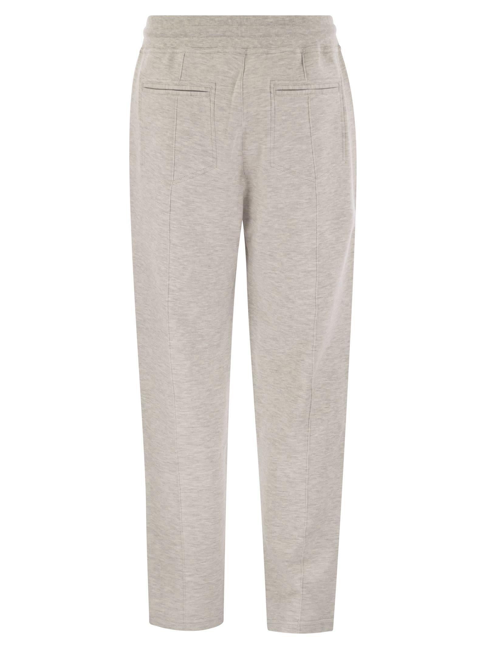 BRUNELLO CUCINELLI Pearl Grey Cotton Fleece Trousers In Navy Blue Product Image