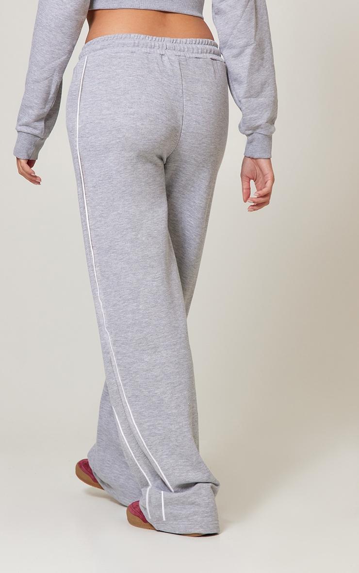 Grey Marl Contrast Piping Detail Wide Leg Sweatpants Product Image