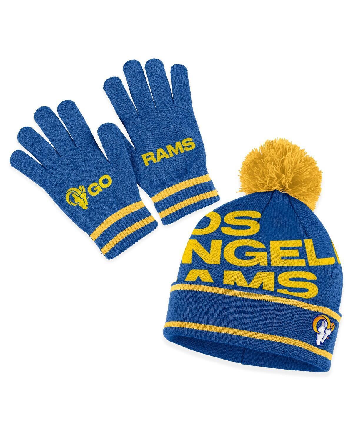 Womens WEAR by Erin Andrews Royal Los Angeles Rams Double Jacquard Cuffed Knit Hat with Pom and Gloves Set Product Image