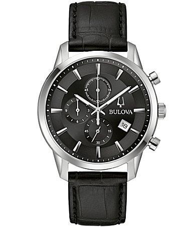 Men's Bulova Classic Sutton Black Strap Chronograph Watch with Black Dial (Model: 96B403) Product Image