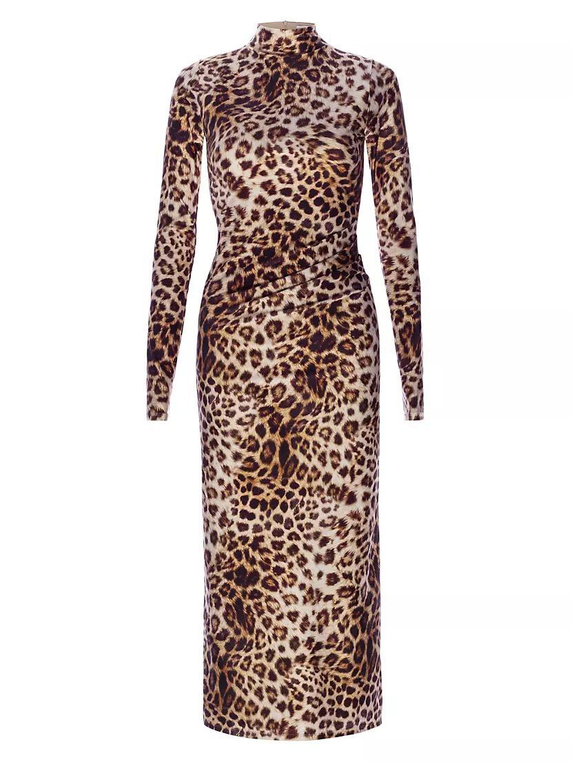 Leopard Print Satin Shine Midi-Dress product image