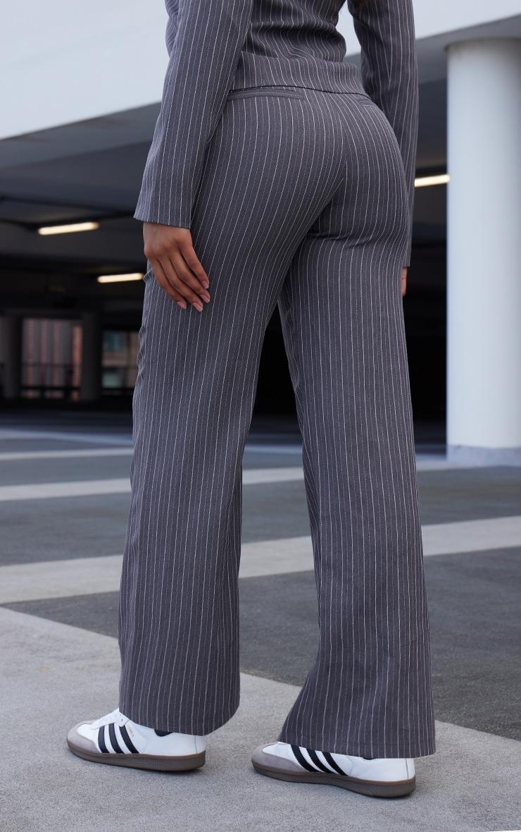 Dark Grey Pinstripe Tailored Wide Leg Pants Product Image