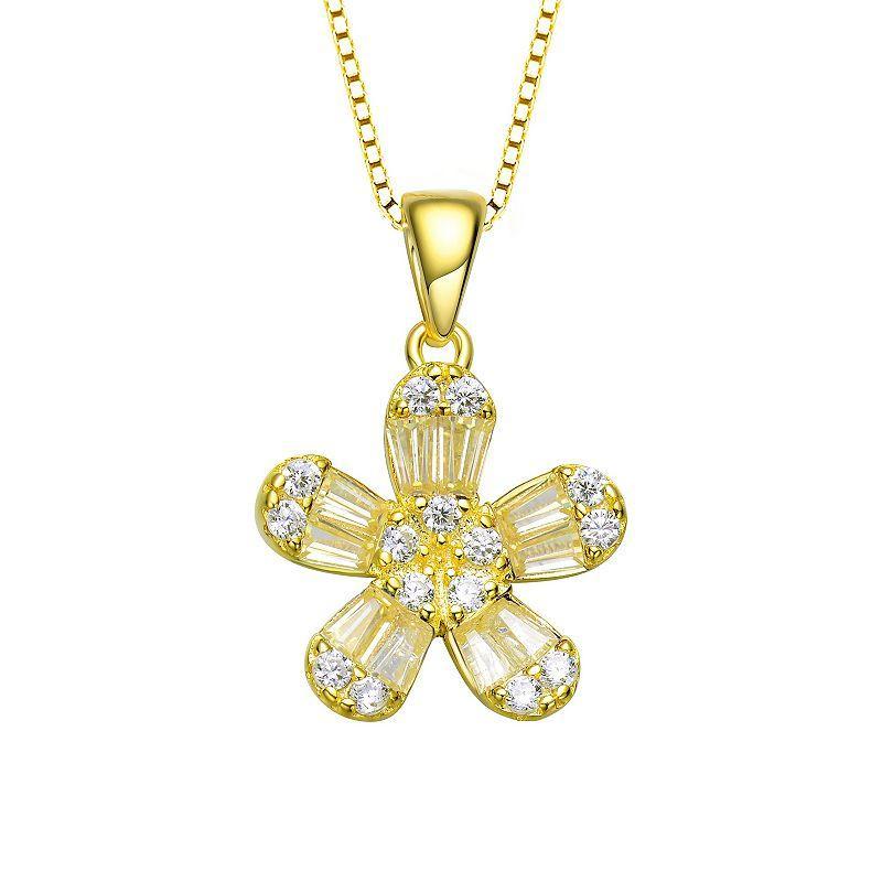 Sterling Silver Cubic Zirconia Flower Pendant Necklace, Womens White Product Image