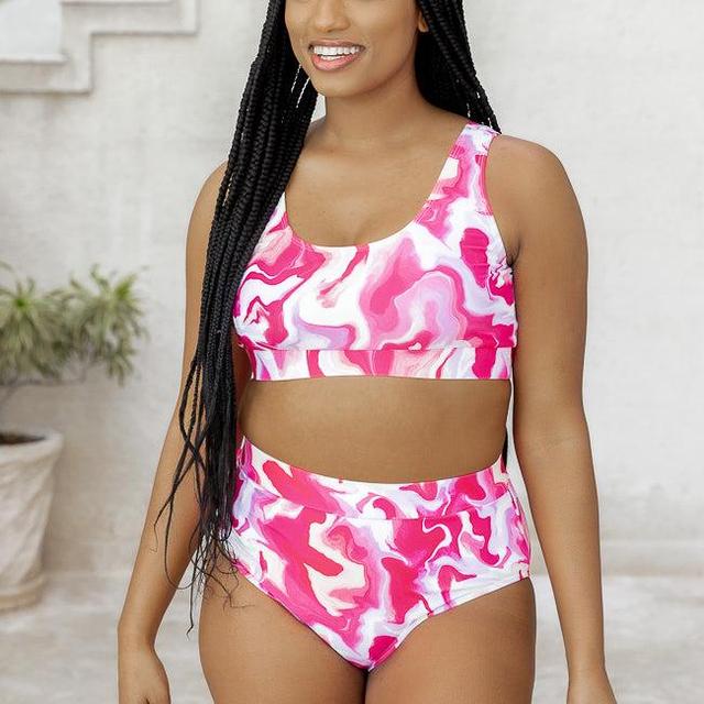 Resting Beach Face Hot Pink Swirl Bikini Top FINAL SALE Product Image