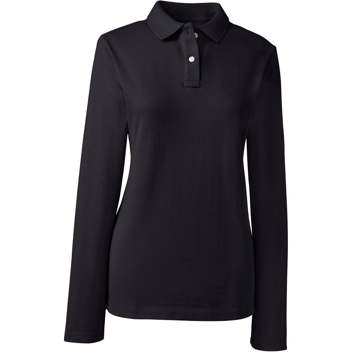 Womens Lands End School Uniform Long Sleeve Mesh Polo Shirt Classic Blue Product Image