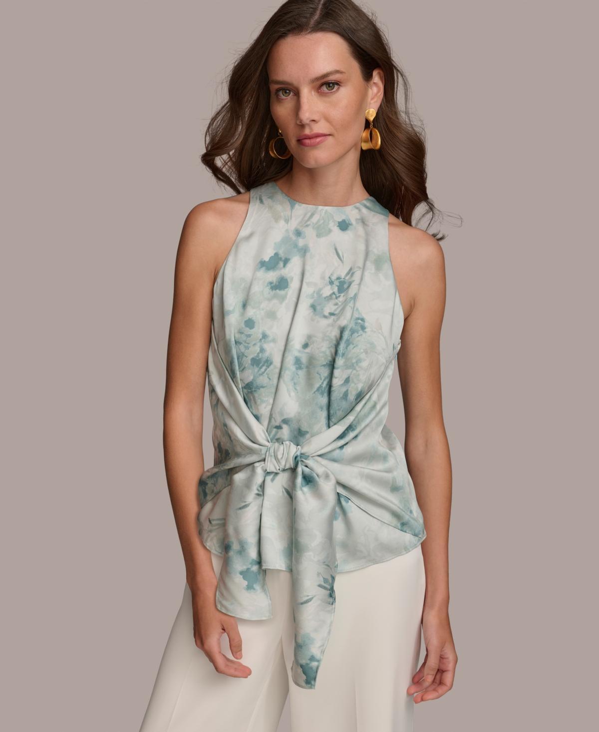 Donna Karan Womens Sleeveless Satin Tie-Front Top Product Image