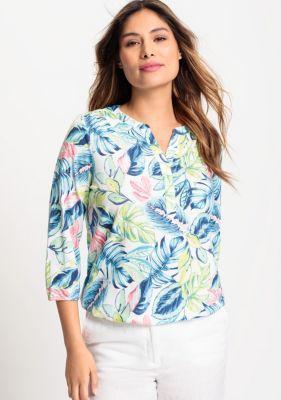 Olsen Womens 3/4 Sleeve Tropic Print Tunic Tee Product Image