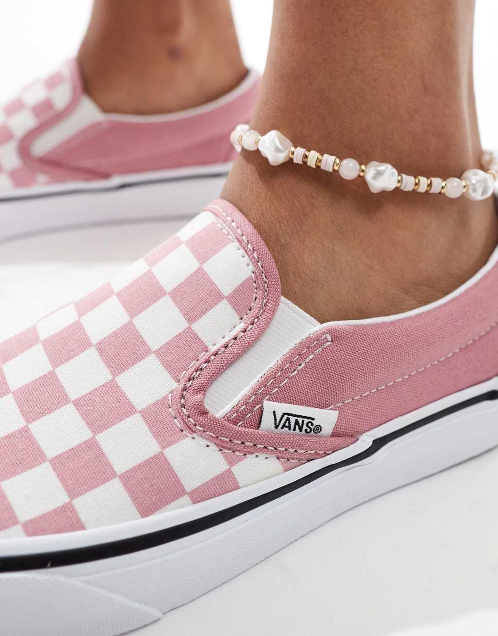 Vans Classic Slip-on checkerboard sneakers in pink and white Product Image