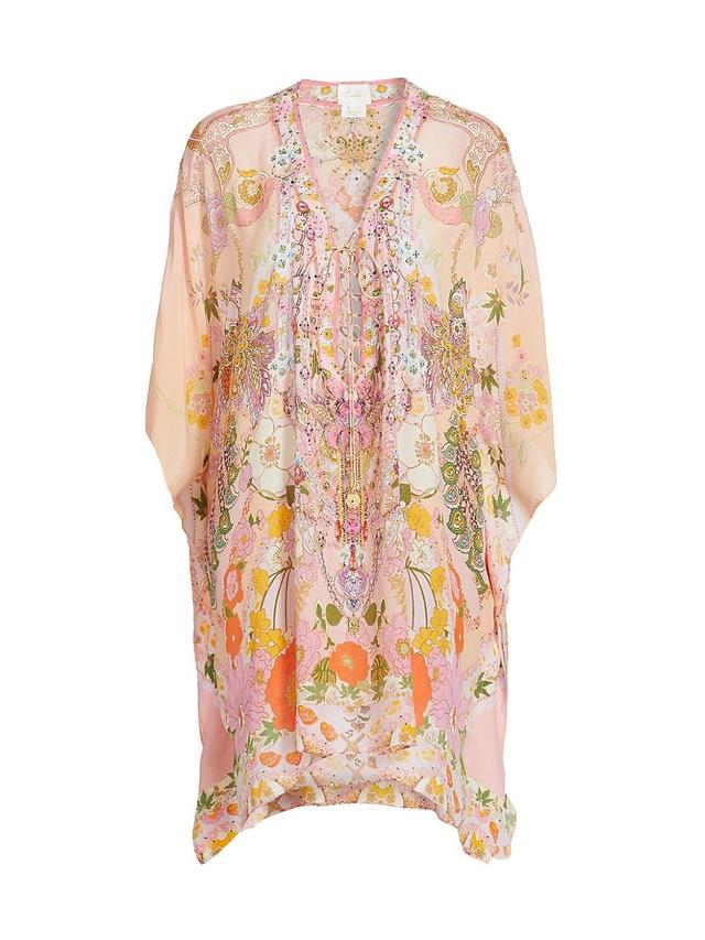 Womens Floral Silk Lace-Up Short Kaftan Product Image