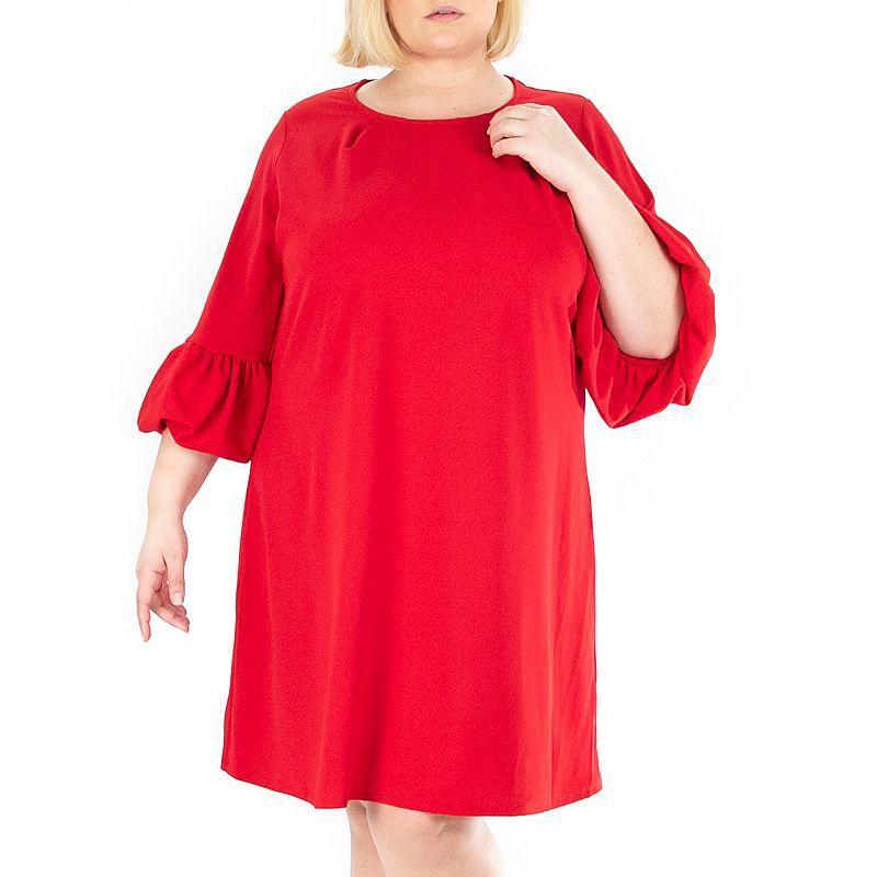 Plus Size Nina Leonard Balloon-Sleeve Crepe Swing Dress, Womens Product Image