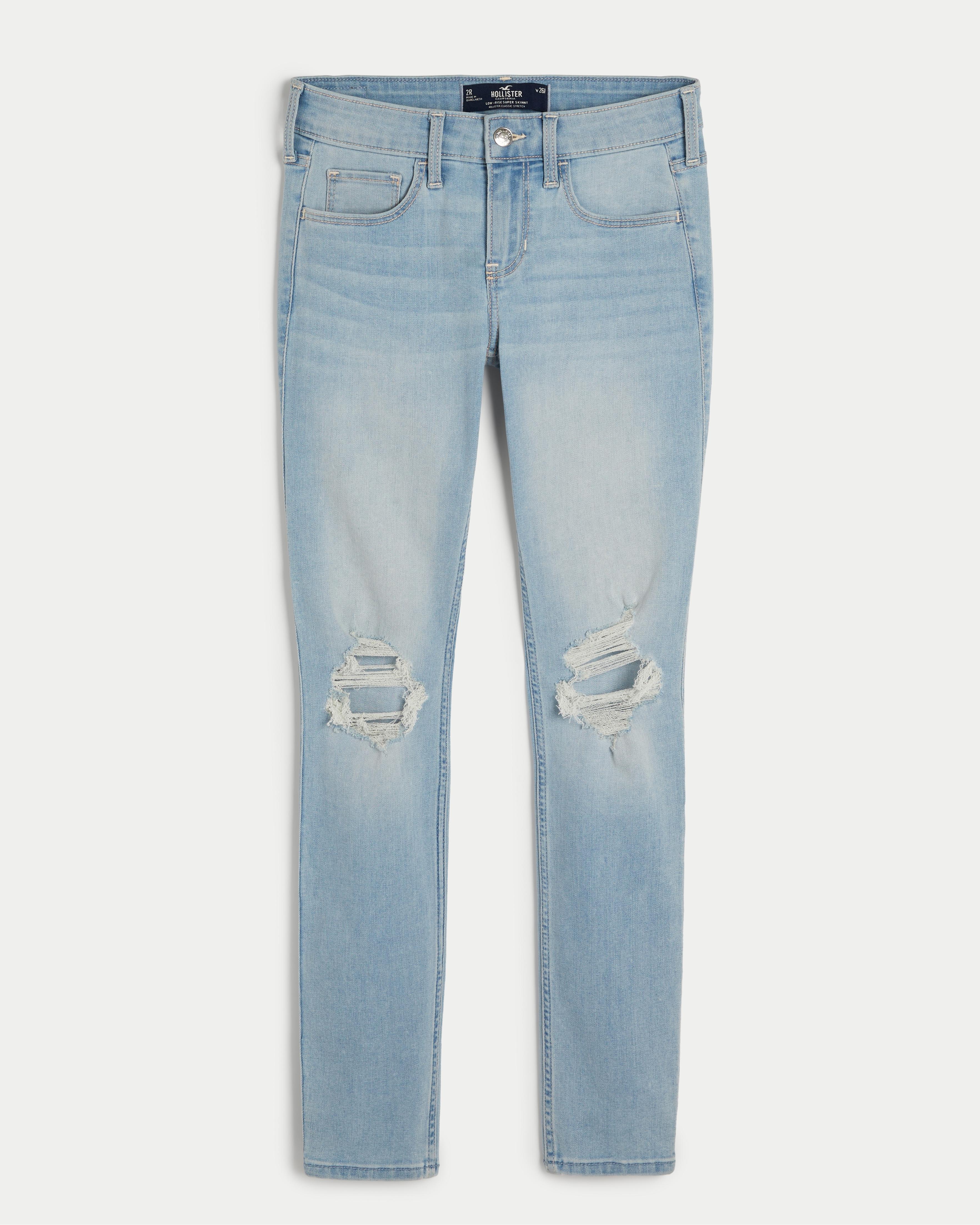 Low-Rise Ripped Light Wash Super Skinny Jeans Product Image