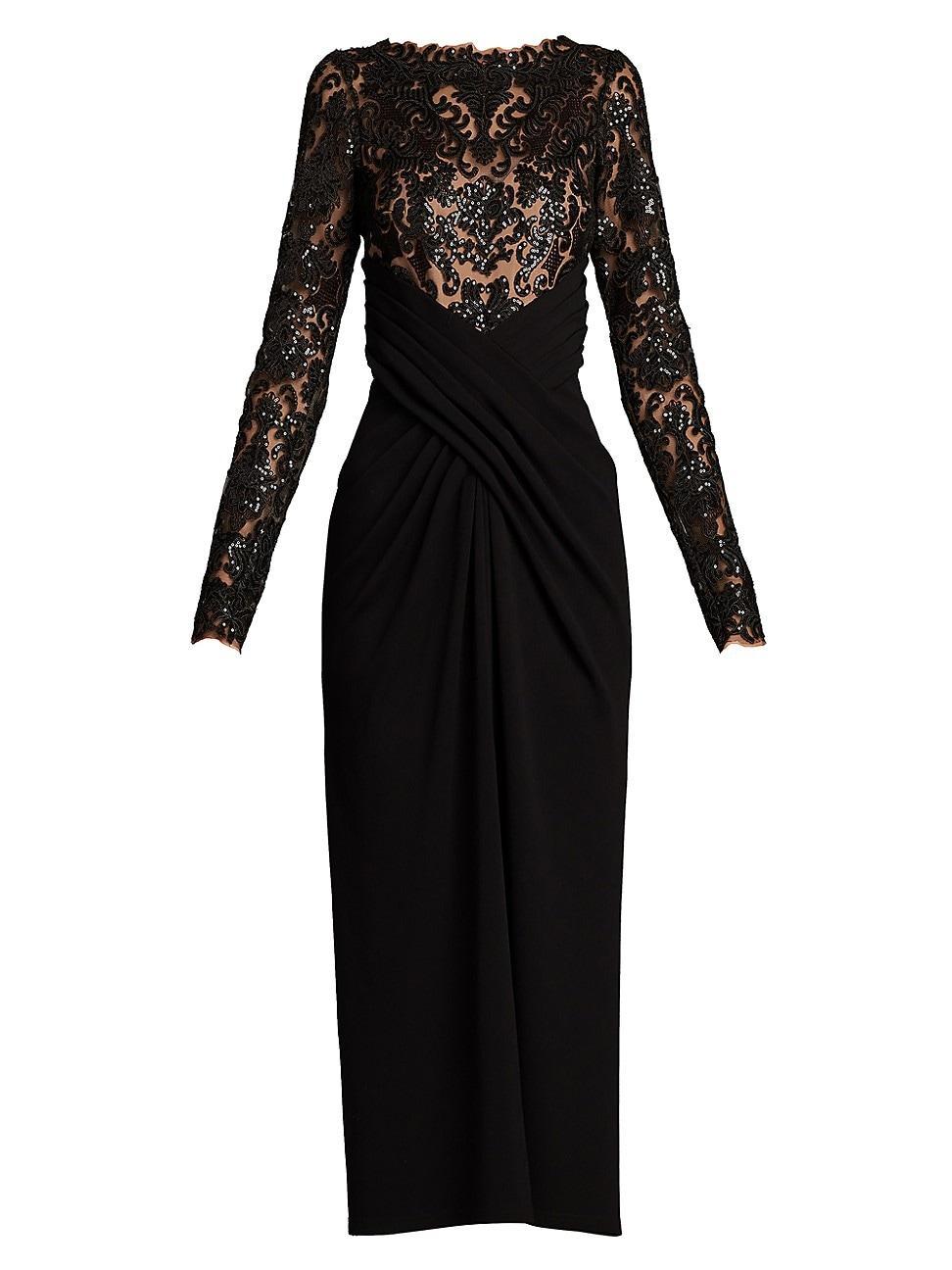 Womens Sequined Lace Crepe Midi-Dress Product Image